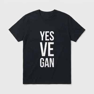 Funny Vegan Yes Ve T-Shirt – White stacked text reading YES VE GAN on a grey background – Classic T-Shirt in Black