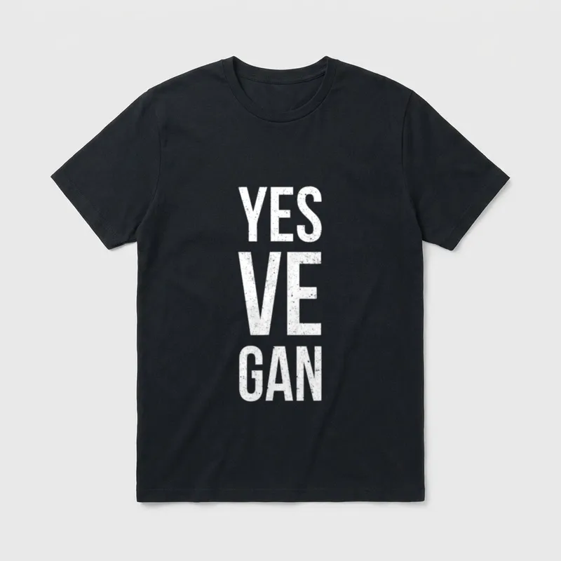 Funny Vegan Yes Ve T-Shirt – White stacked text reading YES VE GAN on a grey background – Classic T-Shirt in Black