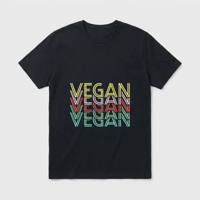 Vegan Retro Vintage Funny T-Shirt – Stacked VEGAN text in yellow pink red and teal retro font – Classic T-Shirt in Black