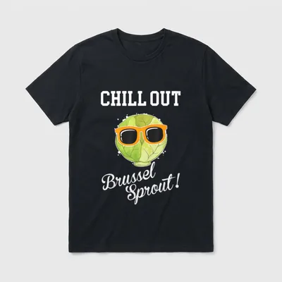 Funny Vegetarian Food Chill T-Shirt – Brussel sprout wearing orange sunglasses with text chill out – Classic T-Shirt in Black