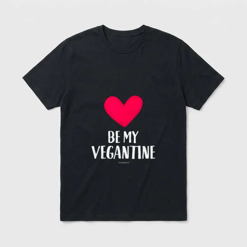 BE MY Funny Valentines T-Shirt – A red heart graphic above white text reading BE MY VEGANTINE – Classic T-Shirt in Black