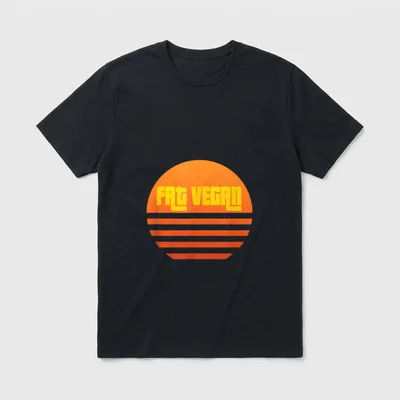Funny Fat Vegan Funny Vegan Sayings T-Shirt – Retro orange sun graphic with yellow FAT VEGAN text – Classic T-Shirt in Black
