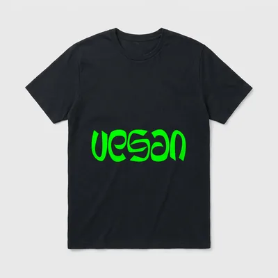 Vegan Funny Vegan T-Shirt – Neon green stylized text reading VEGAN on a grey background – Classic T-Shirt in Black