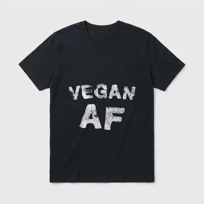 Vintage Vegan AF Funny T-Shirt – Distressed white VEGAN AF text on grey background – Classic T-Shirt in Black