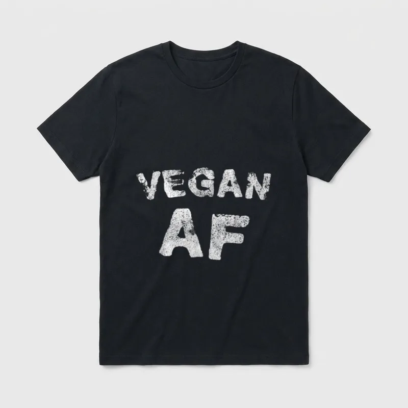 Vintage Vegan AF Funny T-Shirt – Distressed white VEGAN AF text on grey background – Classic T-Shirt in Black