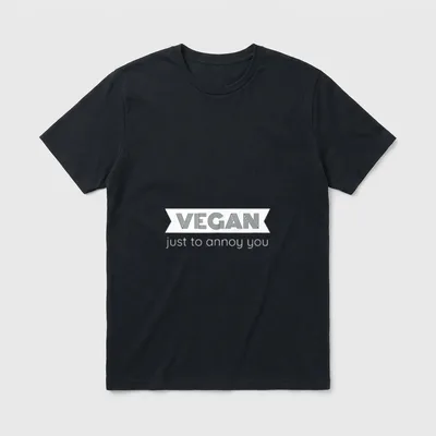Funny Vegan Vegan T-Shirt – VEGAN in striped banner with just to annoy you text – Classic T-Shirt in Black
