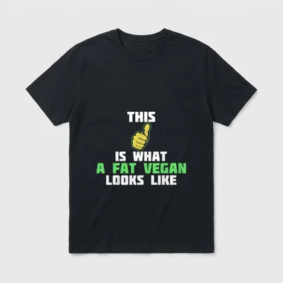 This Is What T-Shirt – Text This Is What A Fat Vegan Looks Like with yellow thumbs up – Classic T-Shirt in Black