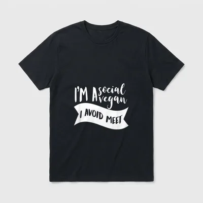 I'm A Social T-Shirt – White text reading I'm A Social Vegan I Avoid Meet on a ribbon banner – Classic T-Shirt in Black
