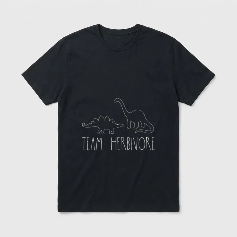 Team Herbivore Cute Dinosaur T-Shirt – Two dinosaur outlines, text reading Team Herbivore – Classic T-Shirt in Black