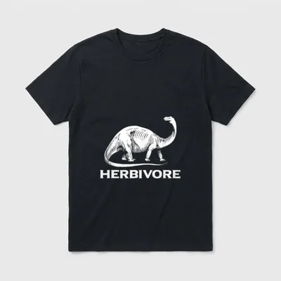 Vegetarian Life Style Herbivore T-Shirt – Engraved sauropod dinosaur with the word HERBIVORE – Classic T-Shirt in Black