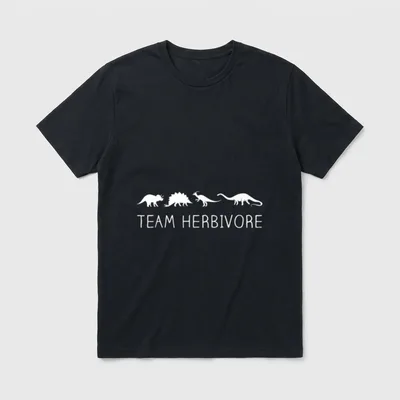 Team Herbivore Cute T-Shirt – TEAM HERBIVORE text with four white dinosaur silhouettes – Classic T-Shirt in Black