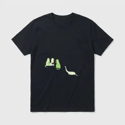 Who Invited T-Shirt – Dinosaurs at BBQ with text about inviting a herbivore who brought hummus – Classic T-Shirt in Black