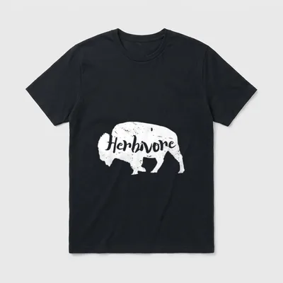 Herbivore Bison Animal Image T-Shirt – White bison silhouette with Herbivore text overlay – Classic T-Shirt in Black