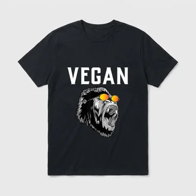 Roaring Gorilla Vegan T-Shirt – Gorilla head roaring with orange sunglasses and VEGAN text – Classic T-Shirt in Black