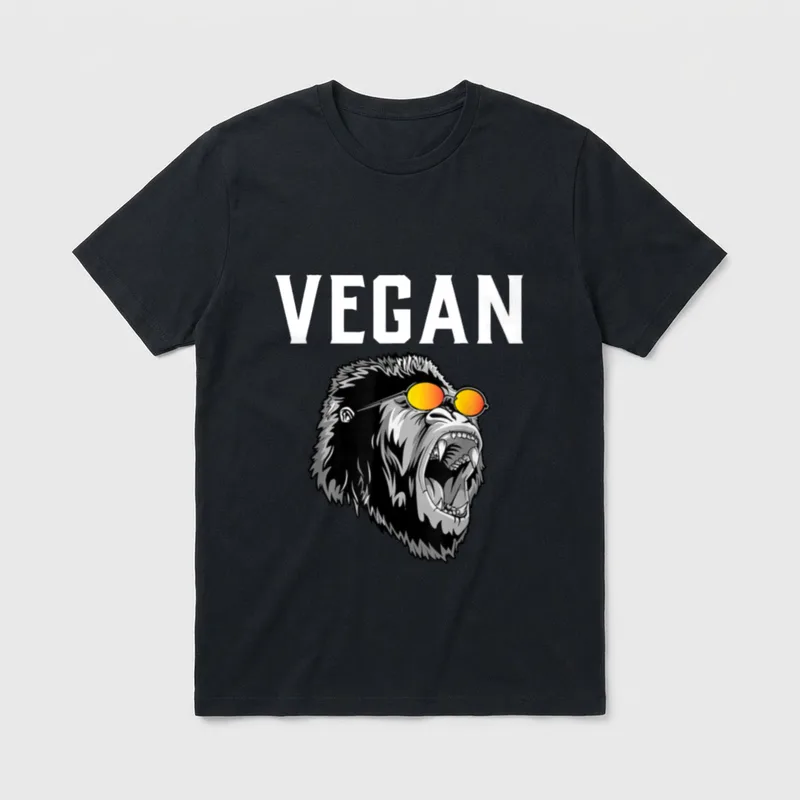 Roaring Gorilla Vegan T-Shirt – Gorilla head roaring with orange sunglasses and VEGAN text – Classic T-Shirt in Black