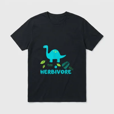 Herbivore-Happy Herbivore-Humans T-Shirt – Cute blue dinosaur with HERBIVORE text and fern leaves – Classic T-Shirt in Black
