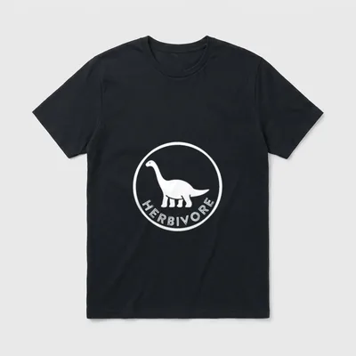 Herbivore Healthy Vegan T-Shirt – White circular logo with long-necked dinosaur and Herbivore text – Classic T-Shirt in Black