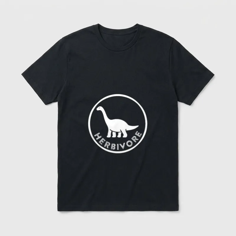 Herbivore Healthy Vegan T-Shirt – White circular logo with long-necked dinosaur and Herbivore text – Classic T-Shirt in Black