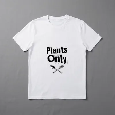 Plants Only Graphic T-Shirt – Plants Only text above crossed spoon and fork illustration – Classic T-Shirt in Black