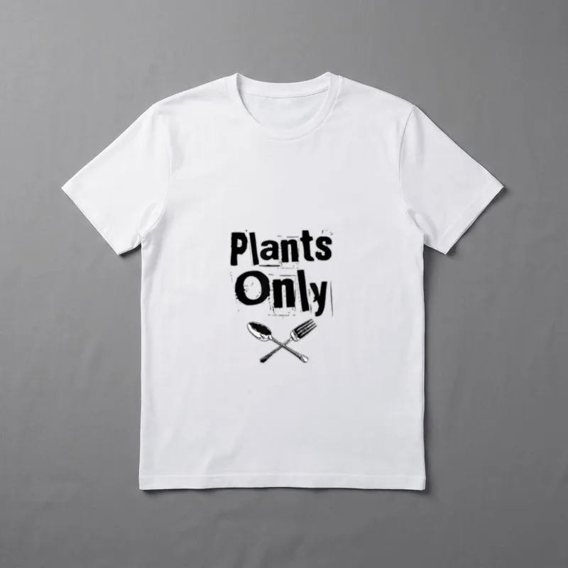 Plants Only Graphic T-Shirt – Plants Only text above crossed spoon and fork illustration – Classic T-Shirt in Black