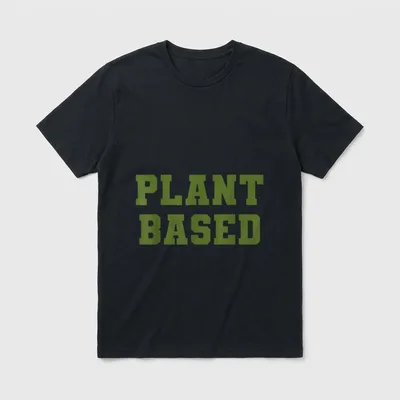 Plant Based Diet Dino T-Shirt – Bold green block letters reading PLANT BASED on a grey background – Classic T-Shirt in Black