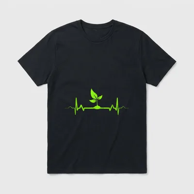 Plant Heartbeat Vegan Plant T-Shirt – Neon green seedling sprouting from a heartbeat monitor line – Classic T-Shirt in Black