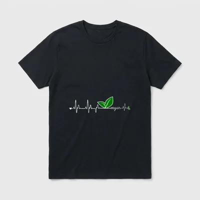 Vegan Heartbeat Clothing Vegan T-Shirt – Heartbeat line with "vegan" text and green plant leaves – Classic T-Shirt in Black