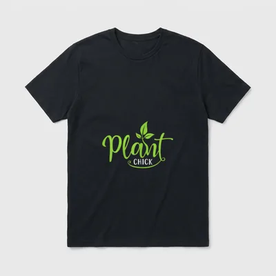 Plant Chick Vegan T-Shirt – Plant CHICK in lime green with leaves – Classic T-Shirt in Black