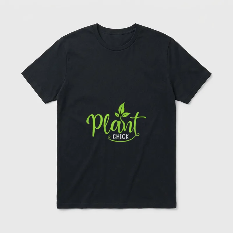 Plant Chick Vegan T-Shirt – Plant CHICK in lime green with leaves – Classic T-Shirt in Black