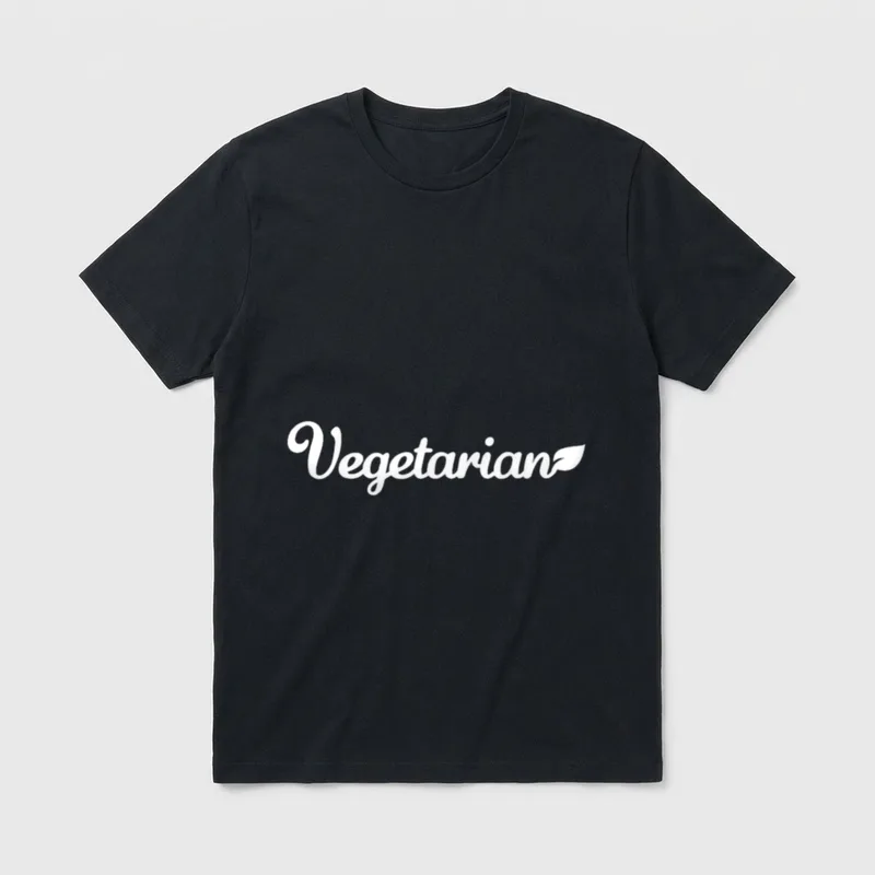 Vegetarian For Vegan Lifestyle T-Shirt – The word Vegetarian in white script with a leaf accent – Classic T-Shirt in Black