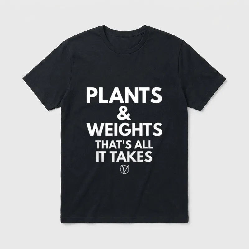 Plants and Weights Thats T-Shirt – PLANTS & WEIGHTS THAT'S ALL IT TAKES with vegan symbol – Classic T-Shirt in Black