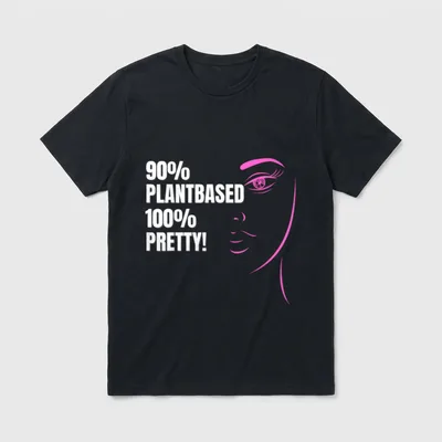 Plant-based pretty Plant-based T-Shirt – 90% PLANTBASED 100% PRETTY text with pink face outline – Classic T-Shirt in Black