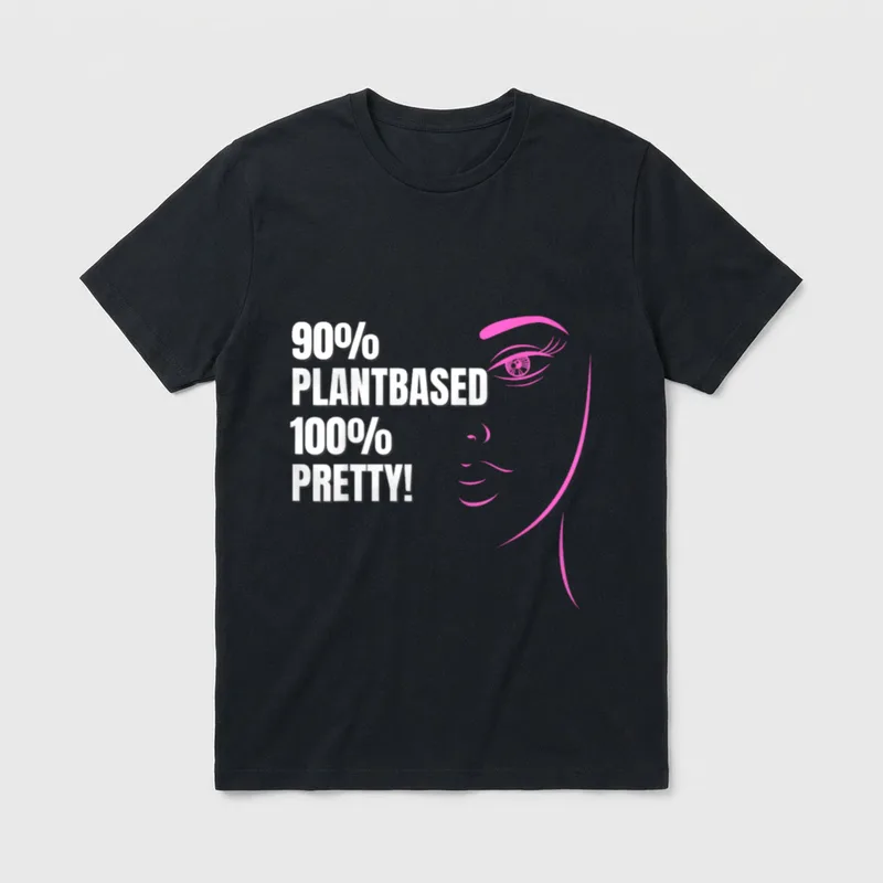 Plant-based pretty Plant-based T-Shirt – 90% PLANTBASED 100% PRETTY text with pink face outline – Classic T-Shirt in Black