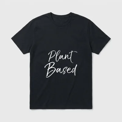 Cute Vegan Fun Vegetarian T-Shirt – White Plant Based script text on grey background – Classic T-Shirt in Black