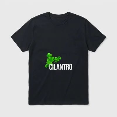 Cilantro Coriander Leaf Mexican T-Shirt – Green cilantro sprig with bold white CILANTRO text – Classic T-Shirt in Black