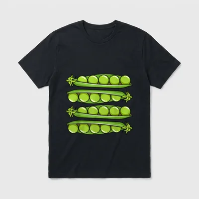 Pea Pods Vegetarian Seed T-Shirt – Four open green pea pods showing round peas inside – Classic T-Shirt in Black