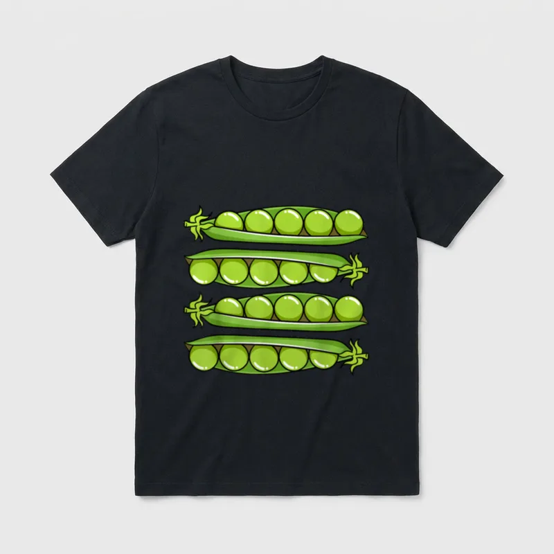 Pea Pods Vegetarian Seed T-Shirt – Four open green pea pods showing round peas inside – Classic T-Shirt in Black