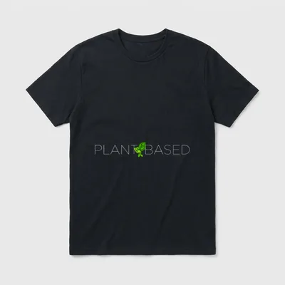 Stylish PLANT BASED Design T-Shirt – Minimalist text with a green leaf icon replacing the letter I – Classic T-Shirt in Black