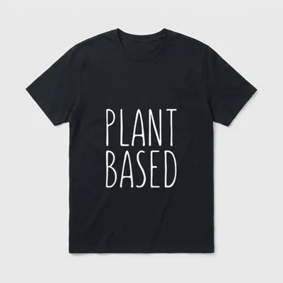Plant Based Vegan for Vegans T-Shirt – White PLANT BASED text on grey background – Classic T-Shirt in Black