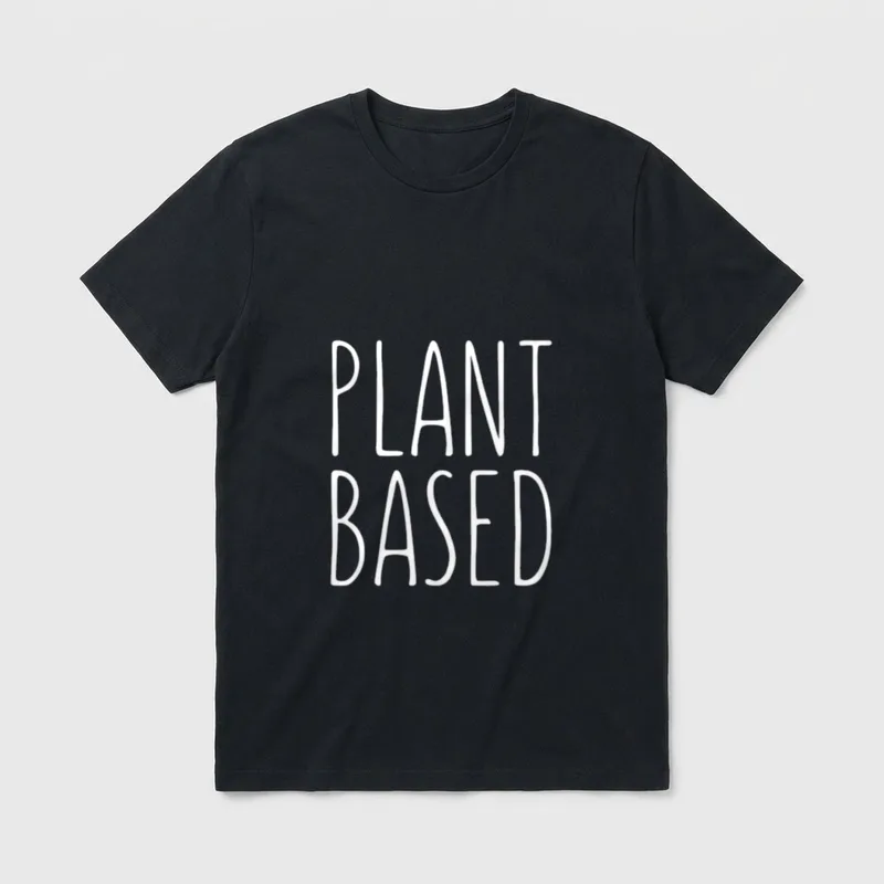 Plant Based Vegan for Vegans T-Shirt – White PLANT BASED text on grey background – Classic T-Shirt in Black