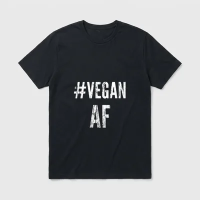 VEGAN AS FUCK Plant T-Shirt – Distressed white #VEGAN AF text on grey background – Classic T-Shirt in Black