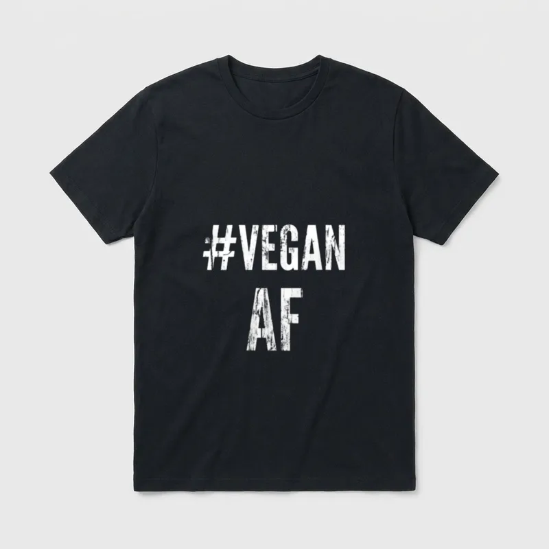 VEGAN AS FUCK Plant T-Shirt – Distressed white #VEGAN AF text on grey background – Classic T-Shirt in Black