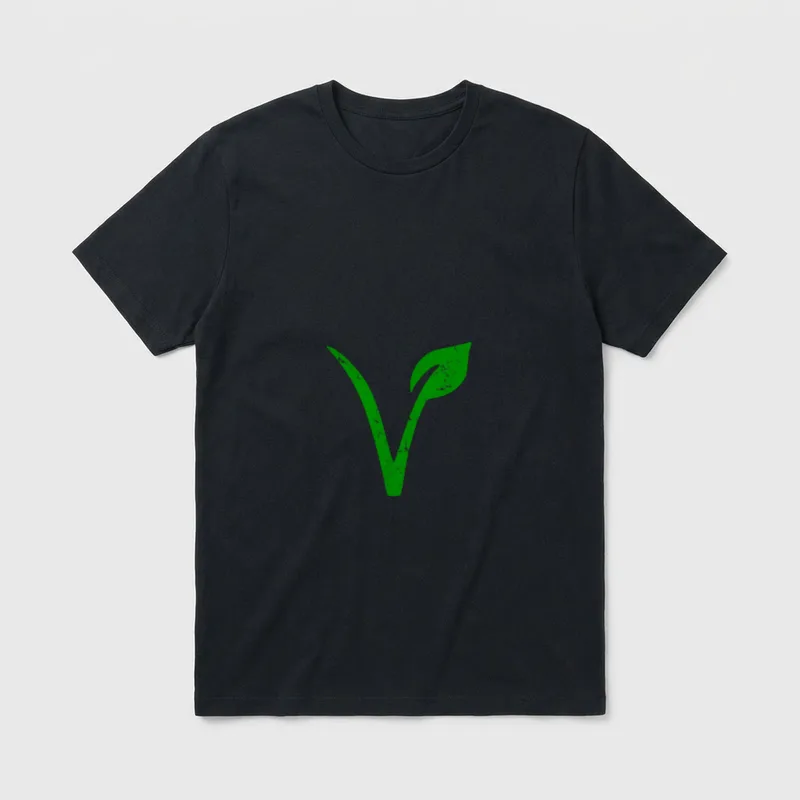 Rustic Vegan Symbol vegetarian T-Shirt – Distressed green V shaped like a sprouting leaf – Classic T-Shirt in Black