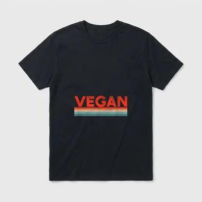 Vegan Retro Plant Based for Women T-Shirt – Red VEGAN text with orange and teal retro stripes – Classic T-Shirt in Black