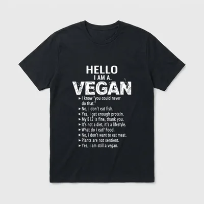 Funny Pro Vegan Activism Gym T-Shirt – HELLO I AM A VEGAN with humorous comeback responses – Classic T-Shirt in Black
