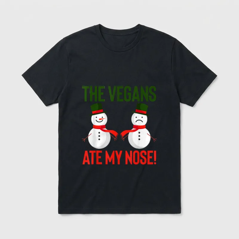 The Vegans Ate T-Shirt – Two snowmen with text reading The Vegans Ate My Nose – Classic T-Shirt in Black
