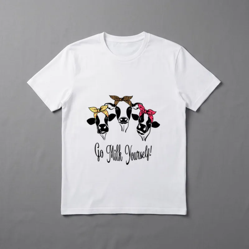 Funny Heifer Vegan Go T-Shirt – Three cow heads with colorful bows and the text Go Milk Yourself – Classic T-Shirt in Black
