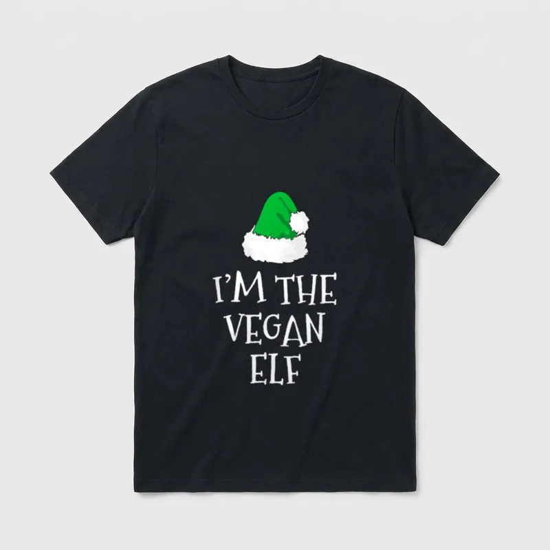 I'm The Vegan Elf T-Shirt – Green Santa hat above white I'M THE VEGAN ELF text – Classic T-Shirt in Black