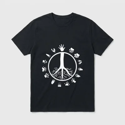 Peace Sign Tree Roots T-Shirt – Peace sign tree with animal tracks and roots – Classic T-Shirt in Black