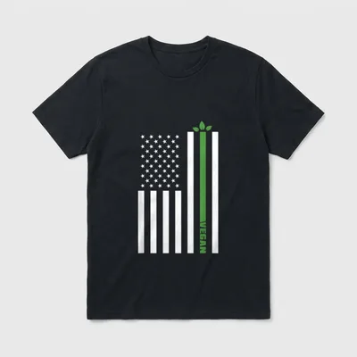 USA Flag Veganism Animal T-Shirt – Stylized US flag with green plant stripe and VEGAN text – Classic T-Shirt in Black